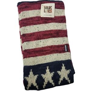Muk Luks Americana Patriotic USA Flag Knit Infinity Scarf Burgundy Cream Navy